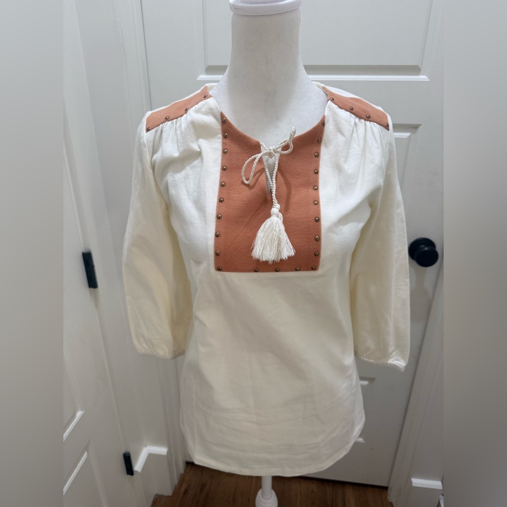 Haute Hippie. Tribe Tassel Tunic Top. White. Size XXS.